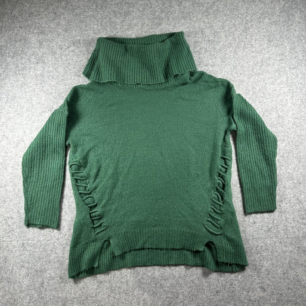 Questions Cowl Neck‎ Sweater Large Green Oversized Side Detail Knit